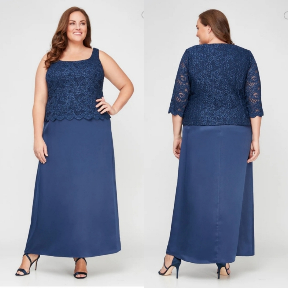 Alex Evenings Bethany Glitter Lace Jacket Dress Size 22W